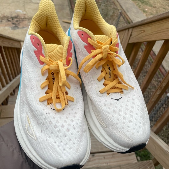 Hoka One One Women's Athletic Shoes - White, Yellow, and Blue - Picture 3 of 6